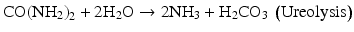 
$$ \mathrm{C}\mathrm{O}{\left({\mathrm{NH}}_2\right)}_2+2{\mathrm{H}}_2\mathrm{O}\to 2{\mathrm{NH}}_3+{\mathrm{H}}_2{\mathrm{CO}}_3\kern0.2em \left(\mathrm{Ureolysis}\right) $$
