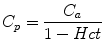 $${C_p} = \frac{{{C_a}}}{{1 - Hct}}$$